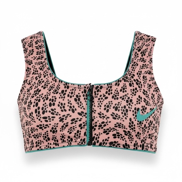 Nike Other - Nike Swim Womens Coral Black Party Dots Print Front Zip Bikini Top Medium NEW